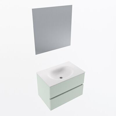 MONDIAZ VICA 70cm badmeubel onderkast Greey 2 lades. Wastafel Moon midden zonder kraangat, kleur Talc met spiegel LED.