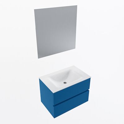 MONDIAZ VICA 70cm badmeubel onderkast Jeans 2 lades. Wastafel CLOUD midden 1 kraangat, kleur Talc met spiegel LED.