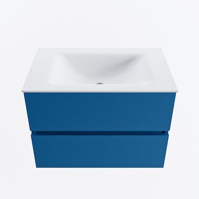 MONDIAZ VICA 70cm badmeubel onderkast Jeans 2 lades. Wastafel CLOUD midden 1 kraangat, kleur Talc.