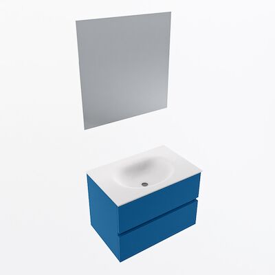 MONDIAZ VICA 70cm badmeubel onderkast Jeans 2 lades. Wastafel Moon midden zonder kraangat, kleur Talc met spiegel LED.