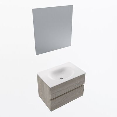 MONDIAZ VICA 70cm badmeubel onderkast Light Brown Grey 2 lades. Wastafel Moon midden 1 kraangat, kleur Talc met spiegel LED.