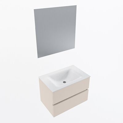 MONDIAZ VICA 70cm badmeubel onderkast Linen 2 lades. Wastafel CLOUD midden zonder kraangat, kleur Talc met spiegel LED.