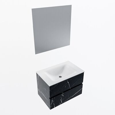 MONDIAZ VICA 70cm badmeubel onderkast Marquina 2 lades. Wastafel CLOUD midden 1 kraangat, kleur Talc met spiegel LED.