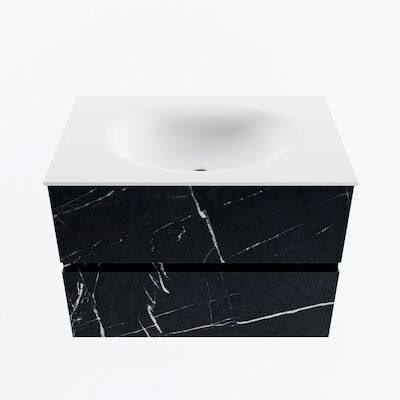 MONDIAZ VICA 70cm badmeubel onderkast Marquina 2 lades. Wastafel MOON midden 1 kraangat, kleur Talc.