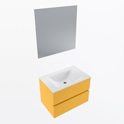 MONDIAZ VICA 70cm badmeubel onderkast Ocher 2 lades. Wastafel CLOUD midden 1 kraangat, kleur Talc met spiegel LED.