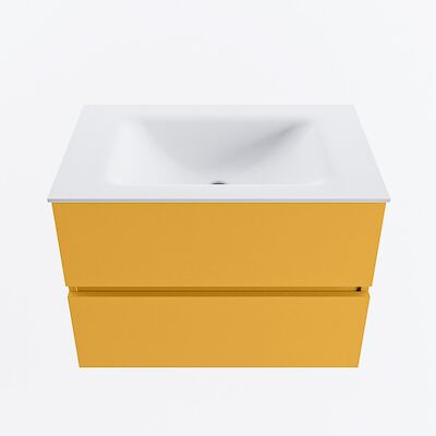 MONDIAZ VICA 70cm badmeubel onderkast Ocher 2 lades. Wastafel CLOUD midden 1 kraangat, kleur Talc.