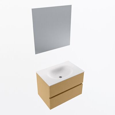 MONDIAZ VICA 70cm badmeubel onderkast Oro 2 lades. Wastafel Moon midden zonder kraangat, kleur Talc met spiegel LED.