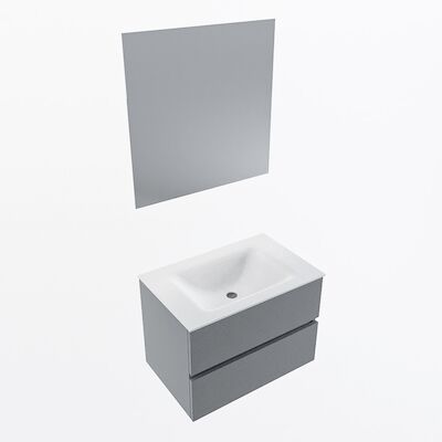 MONDIAZ VICA 70cm badmeubel onderkast Plata 2 lades. Wastafel CLOUD midden 1 kraangat, kleur Talc met spiegel LED.