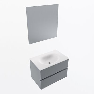 MONDIAZ VICA 70cm badmeubel onderkast Plata 2 lades. Wastafel Moon midden zonder kraangat, kleur Talc met spiegel LED.