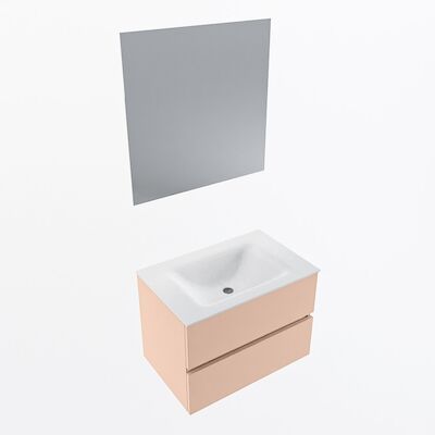 MONDIAZ VICA 70cm badmeubel onderkast Rosee 2 lades. Wastafel CLOUD midden zonder kraangat, kleur Talc met spiegel LED.