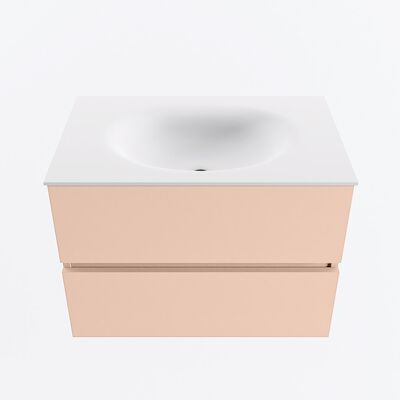 MONDIAZ VICA 70cm badmeubel onderkast Rosee 2 lades. Wastafel MOON midden 1 kraangat, kleur Talc.
