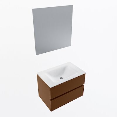 MONDIAZ VICA 70cm badmeubel onderkast Rust 2 lades. Wastafel CLOUD midden zonder kraangat, kleur Talc met spiegel LED.