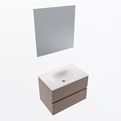 MONDIAZ VICA 70cm badmeubel onderkast Smoke 2 lades. Wastafel Moon midden 1 kraangat, kleur Talc met spiegel LED.