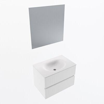 MONDIAZ VICA 70cm badmeubel onderkast Talc 2 lades. Wastafel Moon midden 1 kraangat, kleur Talc met spiegel LED.
