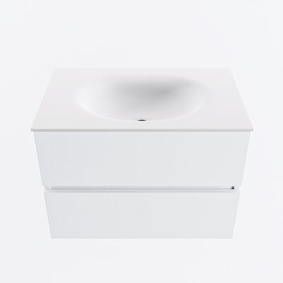 MONDIAZ VICA 70cm badmeubel onderkast Talc 2 lades. Wastafel MOON midden zonder kraangat, kleur Talc.