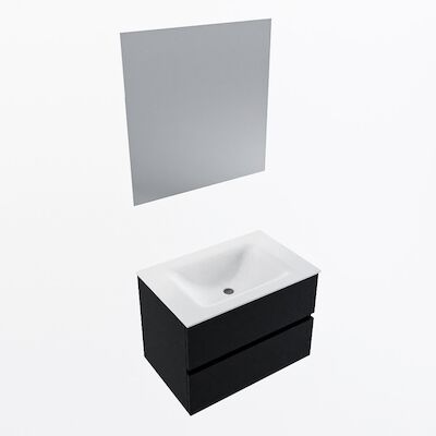 MONDIAZ VICA 70cm badmeubel onderkast Urban 2 lades. Wastafel CLOUD midden zonder kraangat, kleur Talc met spiegel LED.