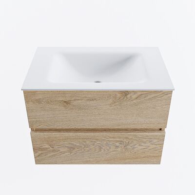MONDIAZ VICA 70cm badmeubel onderkast Washed Oak 2 lades. Wastafel CLOUD midden 1 kraangat, kleur Talc.