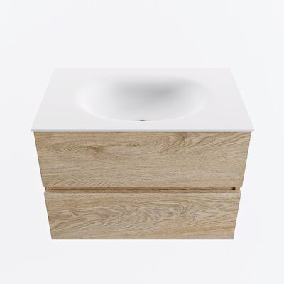 MONDIAZ VICA 70cm badmeubel onderkast Washed Oak 2 lades. Wastafel MOON midden zonder kraangat, kleur Talc.