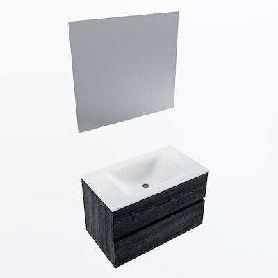 MONDIAZ VICA 80cm badmeubel onderkast Antracite 2 lades. Wastafel CLOUD midden zonder kraangat, kleur Talc met spiegel LED.