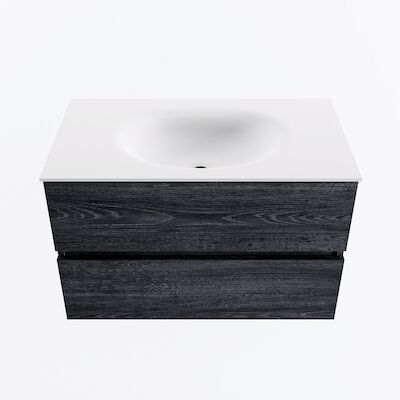 MONDIAZ VICA 80cm badmeubel onderkast Antracite 2 lades. Wastafel MOON midden zonder kraangat, kleur Talc.