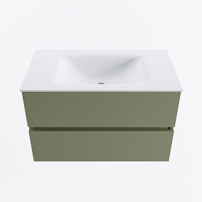 MONDIAZ VICA 80cm badmeubel onderkast Army 2 lades. Wastafel CLOUD midden zonder kraangat, kleur Talc.