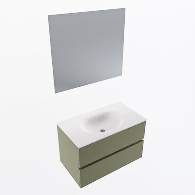 MONDIAZ VICA 80cm badmeubel onderkast Army 2 lades. Wastafel Moon midden zonder kraangat, kleur Talc met spiegel LED.