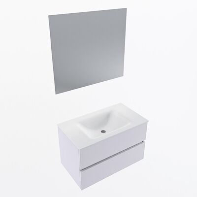 MONDIAZ VICA 80cm badmeubel onderkast Cale 2 lades. Wastafel CLOUD midden zonder kraangat, kleur Talc met spiegel LED.