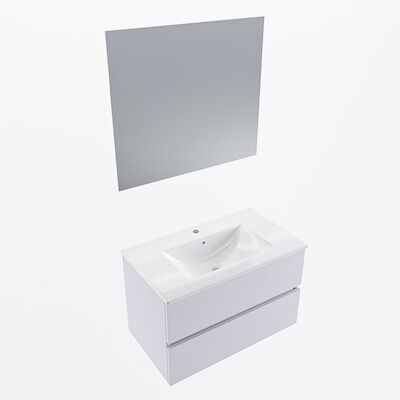 MONDIAZ VICA 80cm badmeubel onderkast Cale 2 lades. Wastafel Denia midden 1 kraangat, kleur Glanzend Wit met spiegel LED.