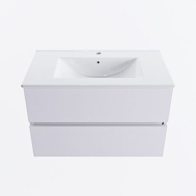 MONDIAZ VICA 80cm badmeubel onderkast Cale 2 lades. Wastafel DENIA midden 1 kraangat, kleur Glanzend Wit.