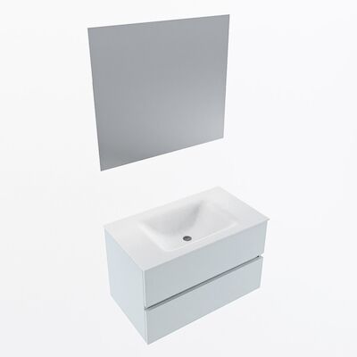 MONDIAZ VICA 80cm badmeubel onderkast Clay 2 lades. Wastafel CLOUD midden 1 kraangat, kleur Talc met spiegel LED.