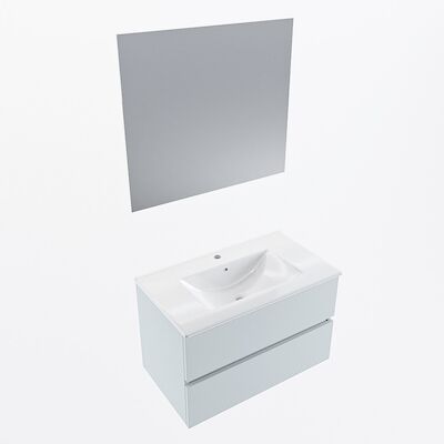 MONDIAZ VICA 80cm badmeubel onderkast Clay 2 lades. Wastafel Denia midden 1 kraangat, kleur Glanzend Wit met spiegel LED.