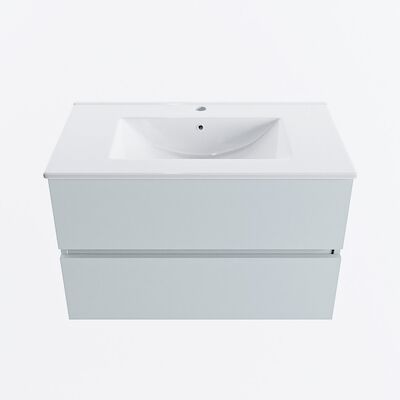 MONDIAZ VICA 80cm badmeubel onderkast Clay 2 lades. Wastafel DENIA midden 1 kraangat, kleur Glanzend Wit.