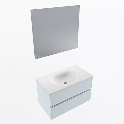 MONDIAZ VICA 80cm badmeubel onderkast Clay 2 lades. Wastafel Moon midden zonder kraangat, kleur Talc met spiegel LED.