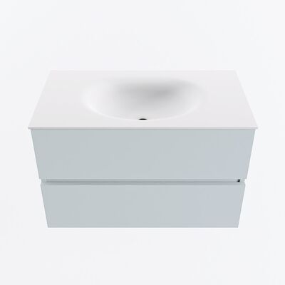 MONDIAZ VICA 80cm badmeubel onderkast Clay 2 lades. Wastafel MOON midden zonder kraangat, kleur Talc.