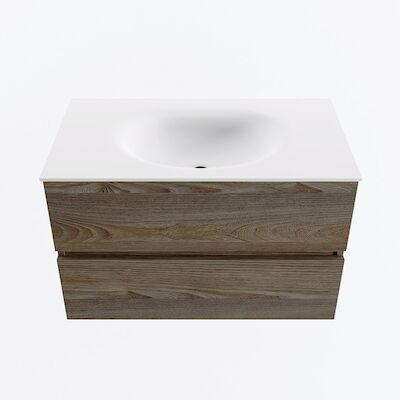 MONDIAZ VICA 80cm badmeubel onderkast Dark Brown Grey 2 lades. Wastafel MOON midden 1 kraangat, kleur Talc.