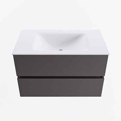 MONDIAZ VICA 80cm badmeubel onderkast Dark Grey 2 lades. Wastafel CLOUD midden 1 kraangat, kleur Talc.