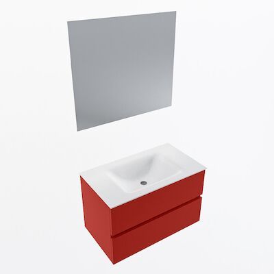 MONDIAZ VICA 80cm badmeubel onderkast Fire 2 lades. Wastafel CLOUD midden zonder kraangat, kleur Talc met spiegel LED.