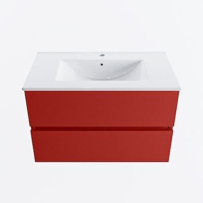MONDIAZ VICA 80cm badmeubel onderkast Fire 2 lades. Wastafel DENIA midden 1 kraangat, kleur Glanzend Wit.