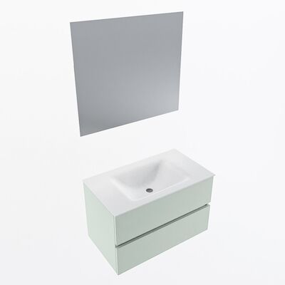 MONDIAZ VICA 80cm badmeubel onderkast Greey 2 lades. Wastafel CLOUD midden 1 kraangat, kleur Talc met spiegel LED.