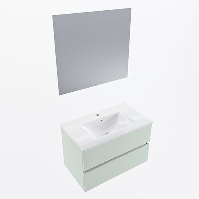 MONDIAZ VICA 80cm badmeubel onderkast Greey 2 lades. Wastafel Denia midden 1 kraangat, kleur Glanzend Wit met spiegel LED.