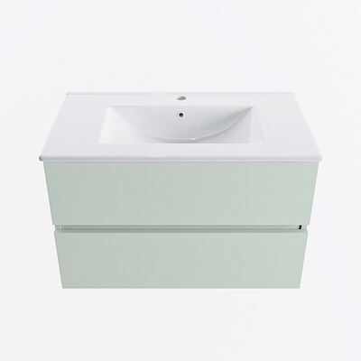 MONDIAZ VICA 80cm badmeubel onderkast Greey 2 lades. Wastafel DENIA midden 1 kraangat, kleur Glanzend Wit.