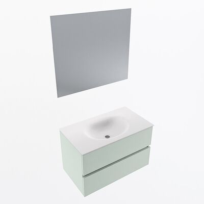 MONDIAZ VICA 80cm badmeubel onderkast Greey 2 lades. Wastafel Moon midden zonder kraangat, kleur Talc met spiegel LED.