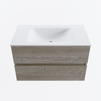 MONDIAZ VICA 80cm badmeubel onderkast Light Brown Grey 2 lades. Wastafel CLOUD midden 1 kraangat, kleur Talc.