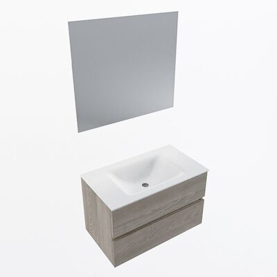 MONDIAZ VICA 80cm badmeubel onderkast Light Brown Grey 2 lades. Wastafel CLOUD midden zonder kraangat, kleur Talc met spiegel LED.