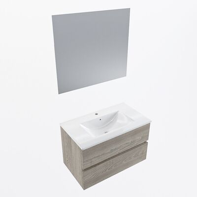 MONDIAZ VICA 80cm badmeubel onderkast Light Brown Grey 2 lades. Wastafel Denia midden 1 kraangat, kleur Glanzend Wit met spiegel LED.