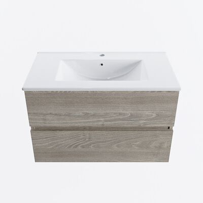 MONDIAZ VICA 80cm badmeubel onderkast Light Brown Grey 2 lades. Wastafel DENIA midden 1 kraangat, kleur Glanzend Wit.