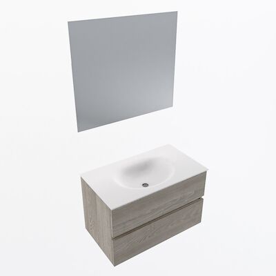 MONDIAZ VICA 80cm badmeubel onderkast Light Brown Grey 2 lades. Wastafel Moon midden zonder kraangat, kleur Talc met spiegel LED.