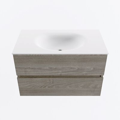MONDIAZ VICA 80cm badmeubel onderkast Light Brown Grey 2 lades. Wastafel MOON midden zonder kraangat, kleur Talc.