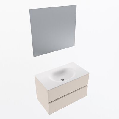 MONDIAZ VICA 80cm badmeubel onderkast Linen 2 lades. Wastafel Moon midden zonder kraangat, kleur Talc met spiegel LED.