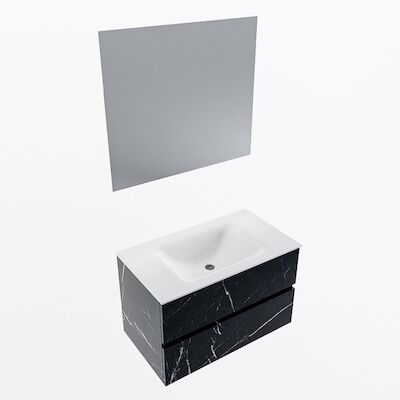 MONDIAZ VICA 80cm badmeubel onderkast Marquina 2 lades. Wastafel CLOUD midden 1 kraangat, kleur Talc met spiegel LED.
